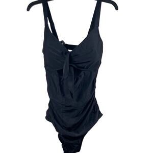 NWT Aqua Eve Womens Medium One Piece Swimsuit Black Cut Out Bow Adjustable Strap